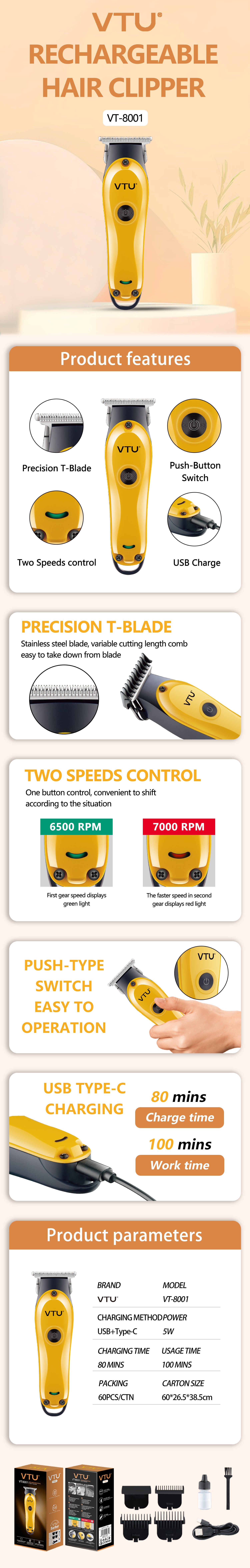 VTU VT-8001 Professional Hair Trimmer for Men