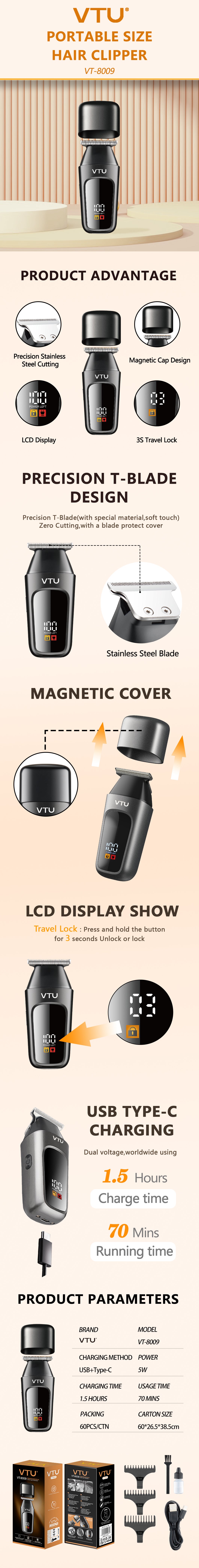 VTU VT-8009 Professional Hair Trimmer for Men