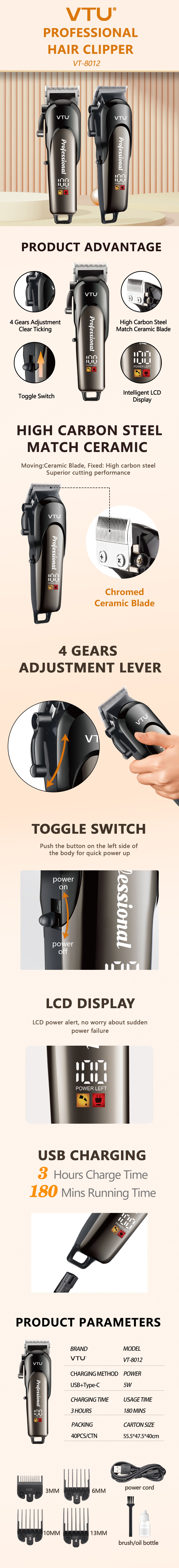 VTU VT-8012 Professional Hair Trimmer for Men