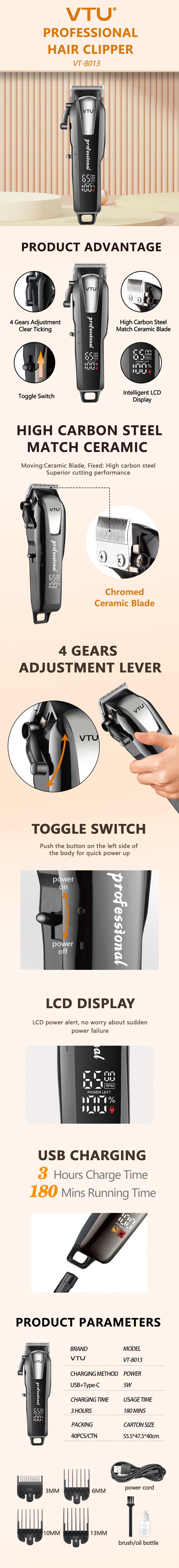 VTU VT-8013 Professional Hair Trimmer for Men